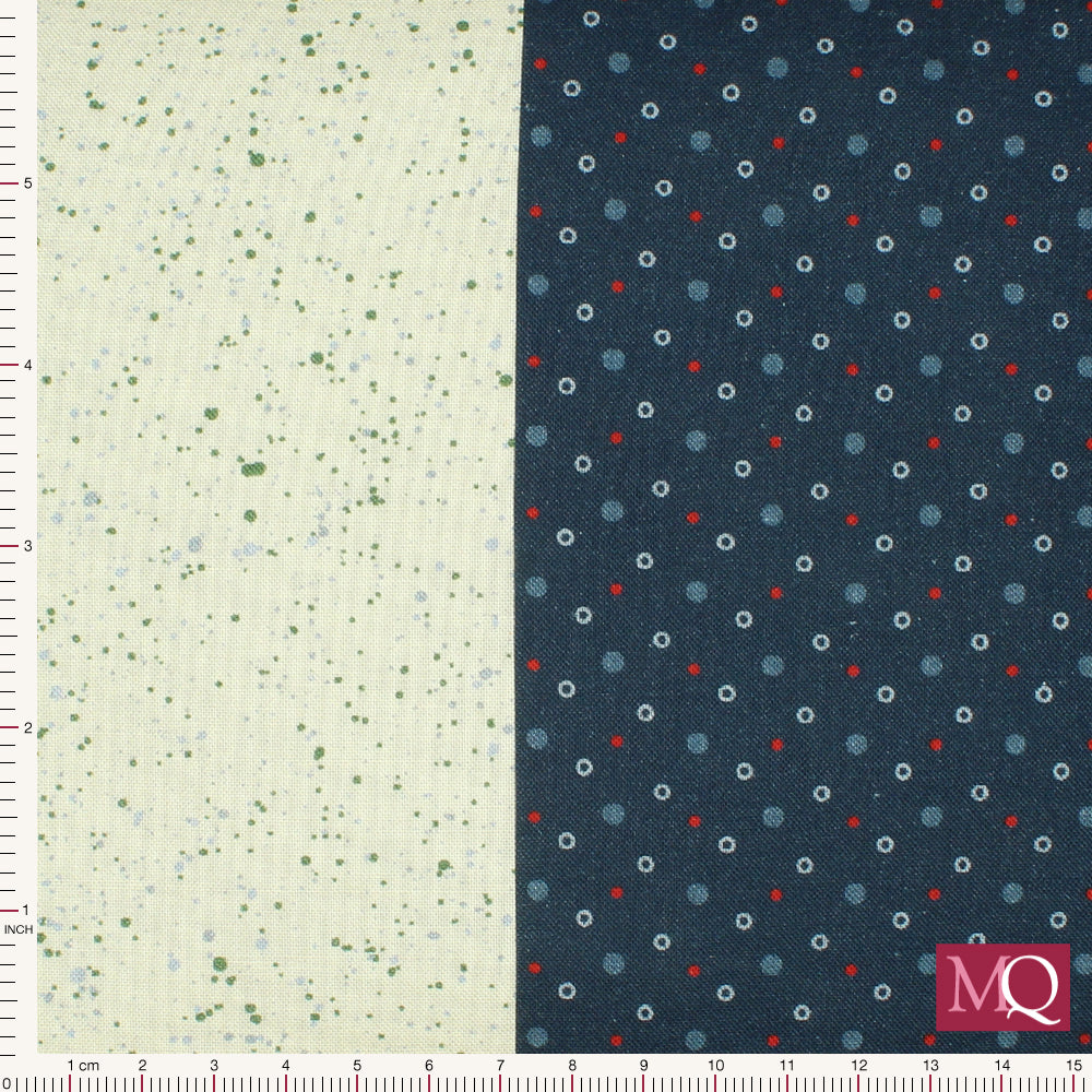 Cotton quilting fabric with 8 different blue prints in 5" strips