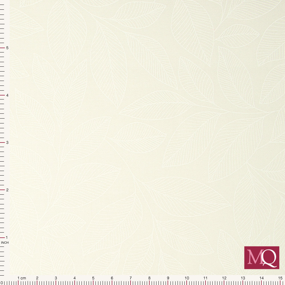 Tonal white on white fabric with leaf outlines