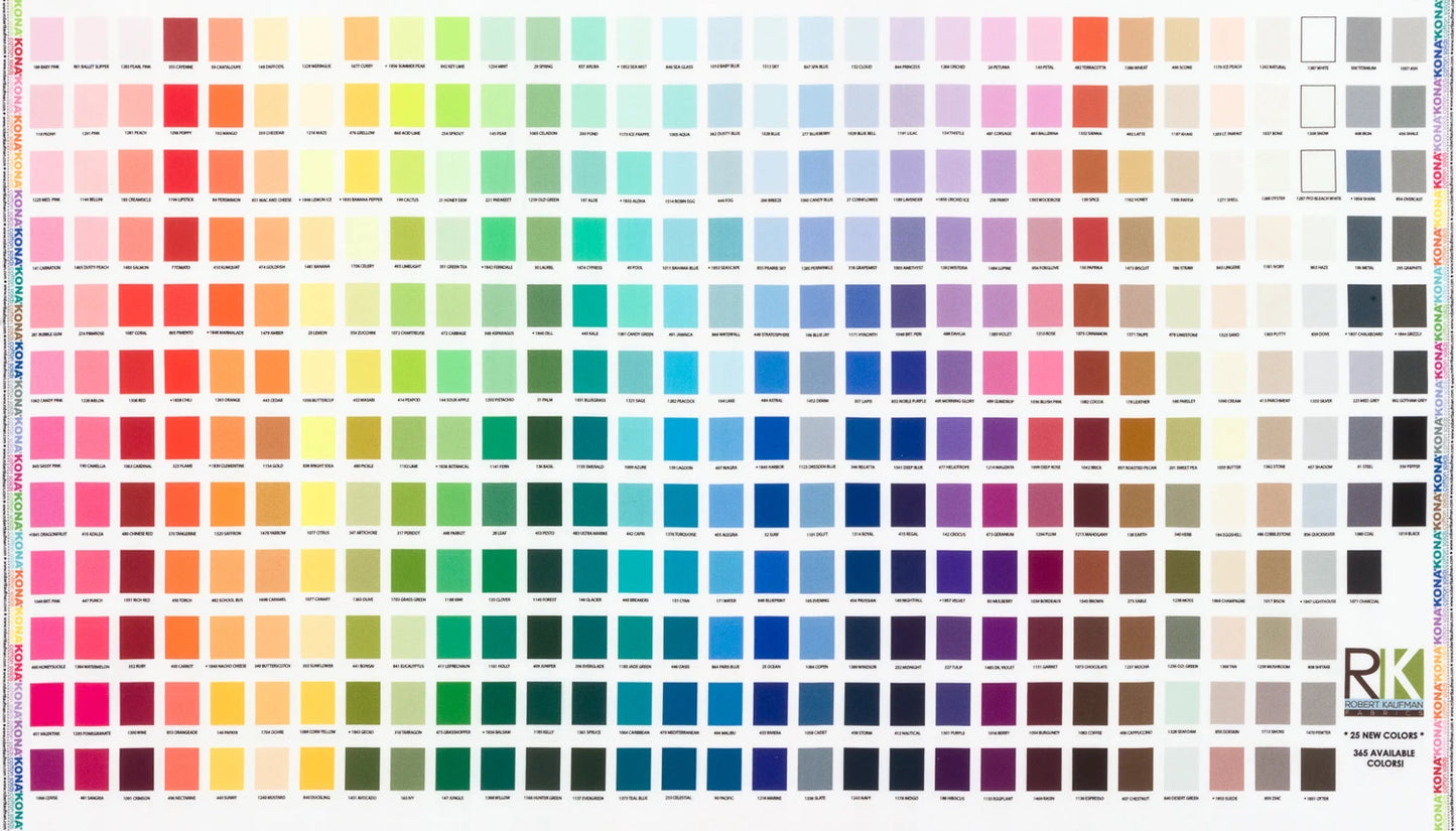Digitally Printed Kona Cotton Solids Color Chart 24in Repeat