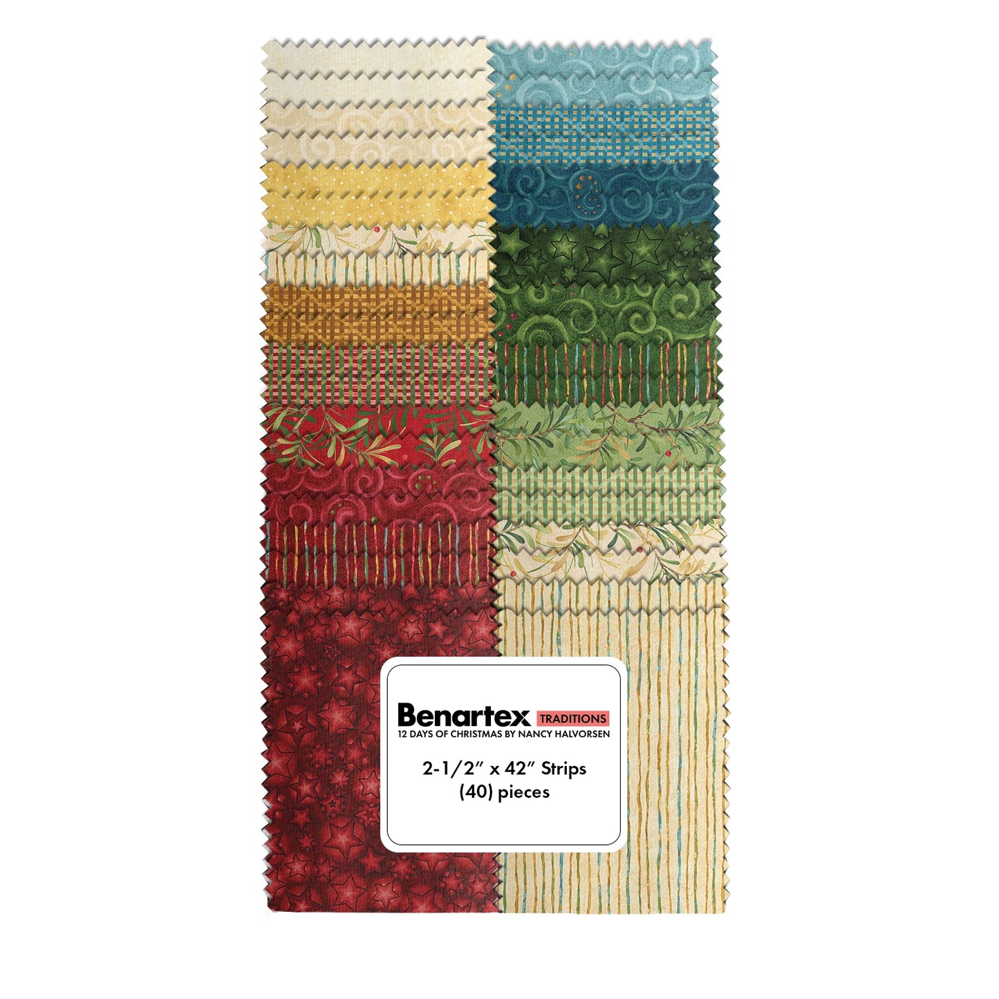 2.5" Strip-pies - 12 Days of Christmas by Nancy Halvosen for Benartex - 42pcs