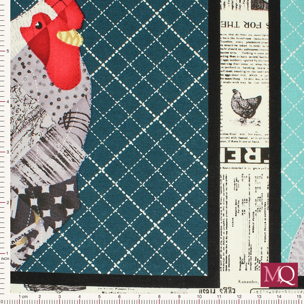 Panel - Zooming Chickens by Timna Tarr for Studio E - Teal Red