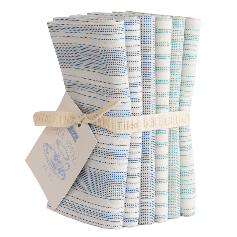 Fat Quarter Bundle - Tea Towel Basics from Tilda -Teal /Blue