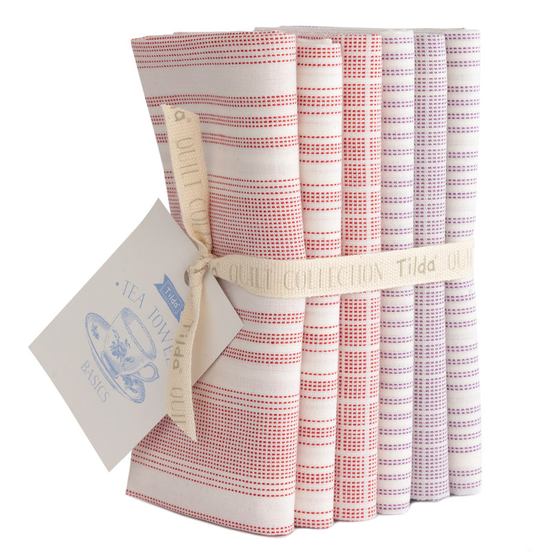 Fat Quarter Bundle - Tea Towel Basics from Tilda -Red/Plum