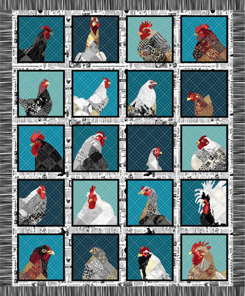 Panel - Zooming Chickens by Timna Tarr for Studio E - Teal Red