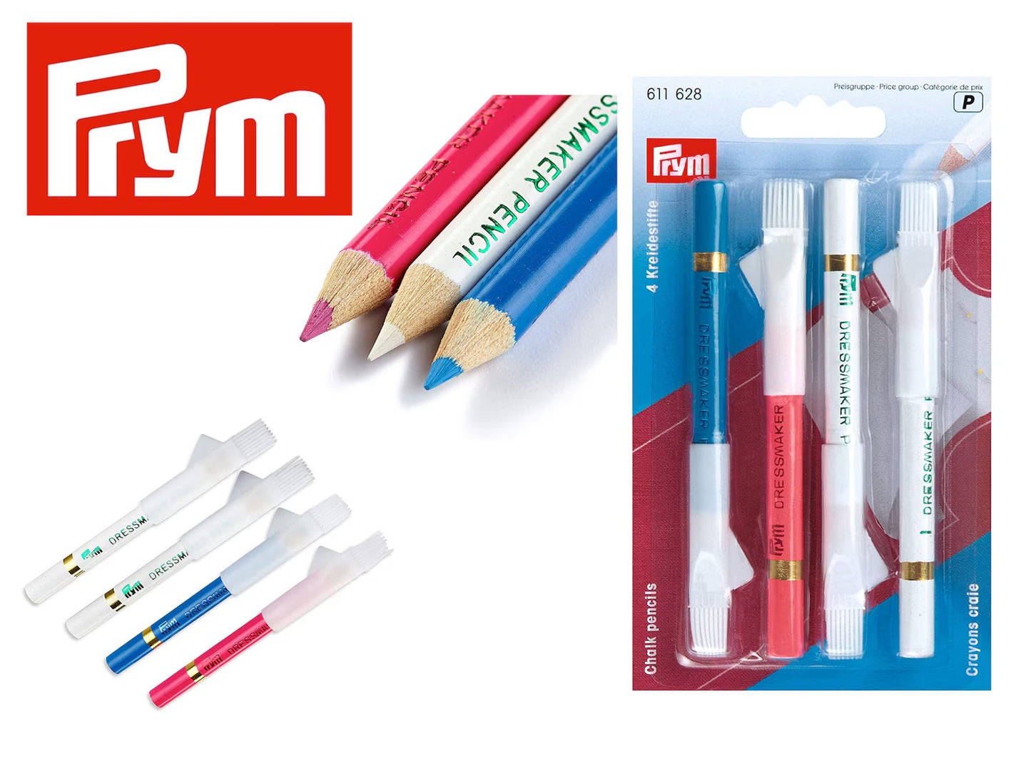 Prym - Dressmaking Chalk Marking Pencil - 3 colours with brush