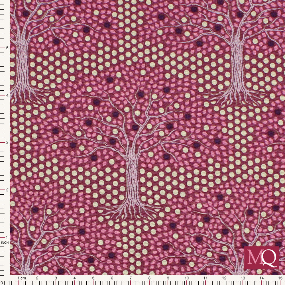 Cotton quilting fabric with subtle tonal purple apple tree design