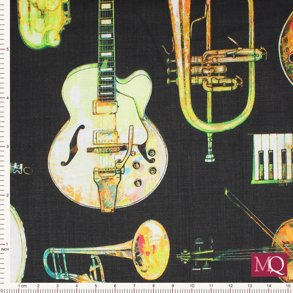Fine Tuning by QT Fabrics - Instrument Toss Black 26845 -J £1.40/10cm