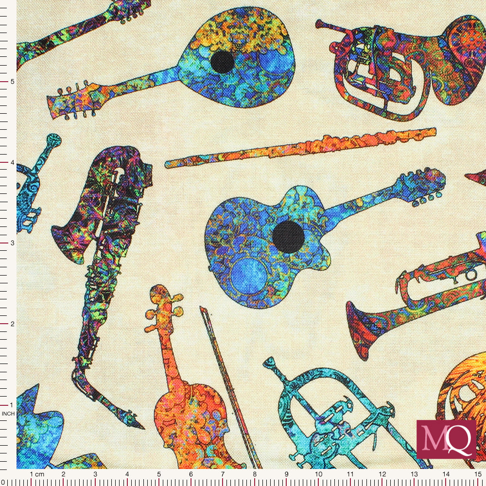Fine Tuning by QT Fabrics - Instruments Oatmeal 26846 -E £1.40/10cm