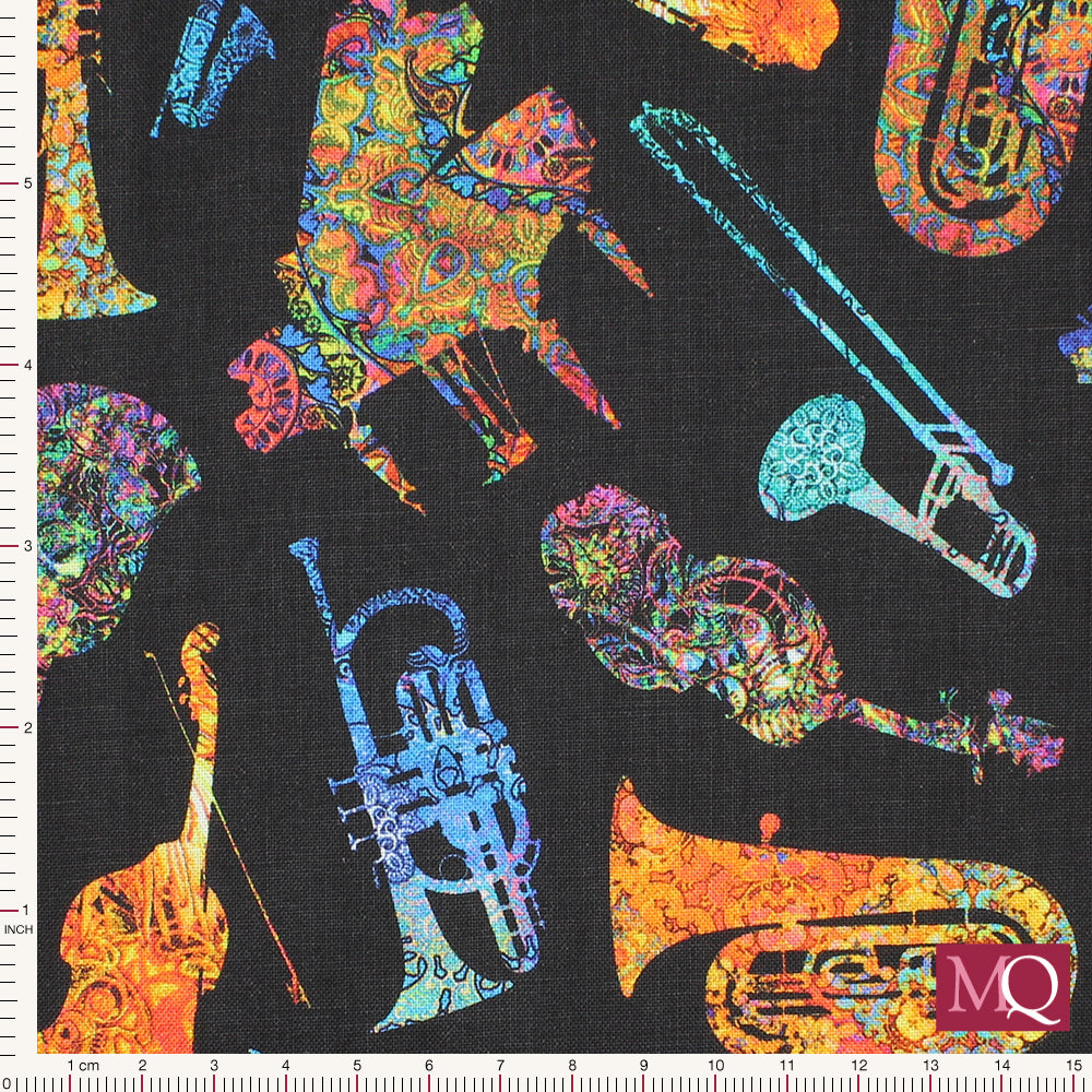Fine Tuning by QT Fabrics - Instruments Black 26846 -J £1.40/10cm