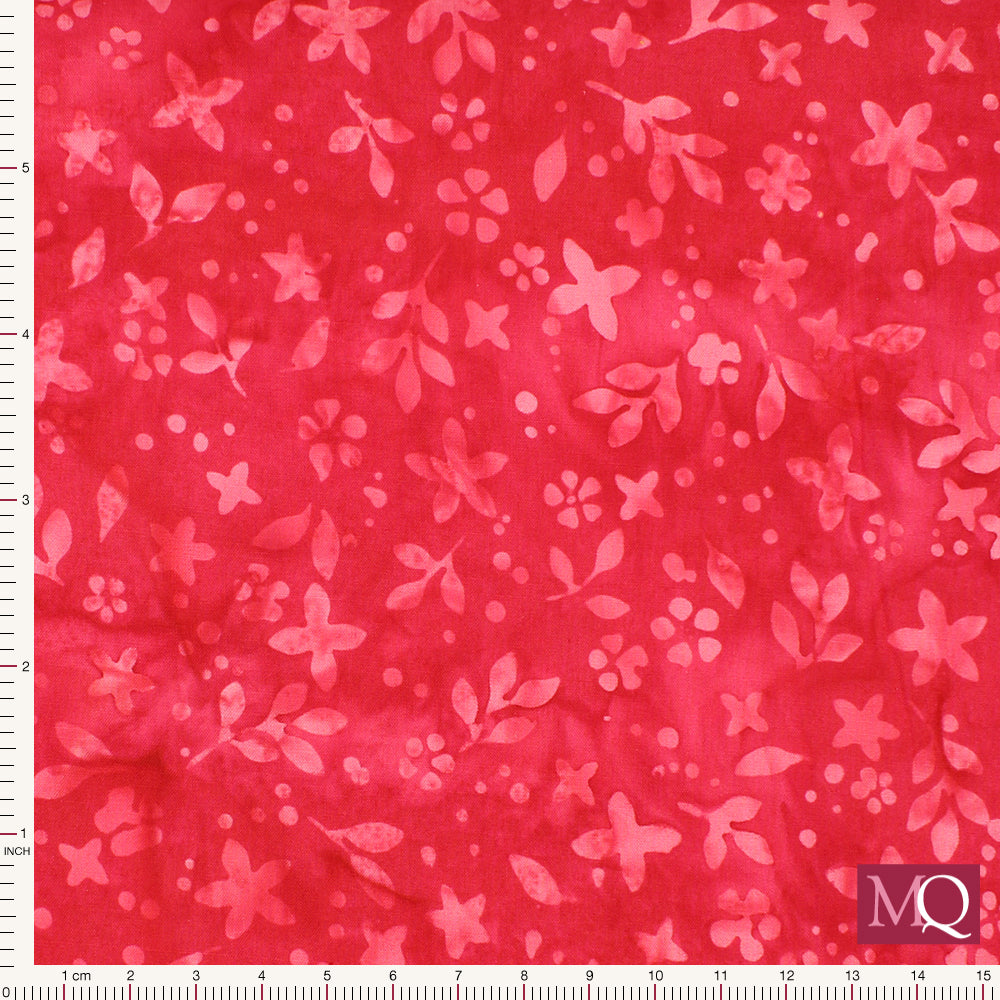 Cotton quilting fabric with tonal batik design featuring delicate foliage and flowers
