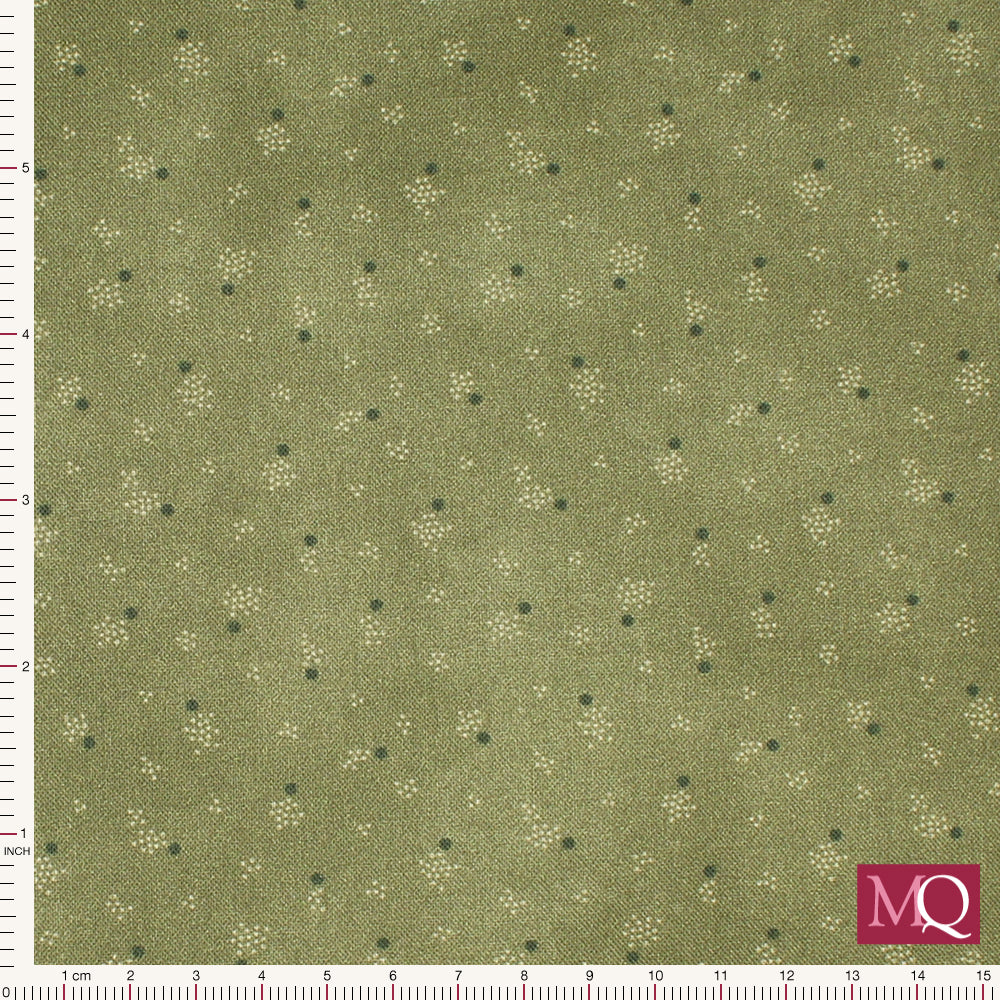 Cotton quilting fabric with subtle tonal natural print on a mossy green background