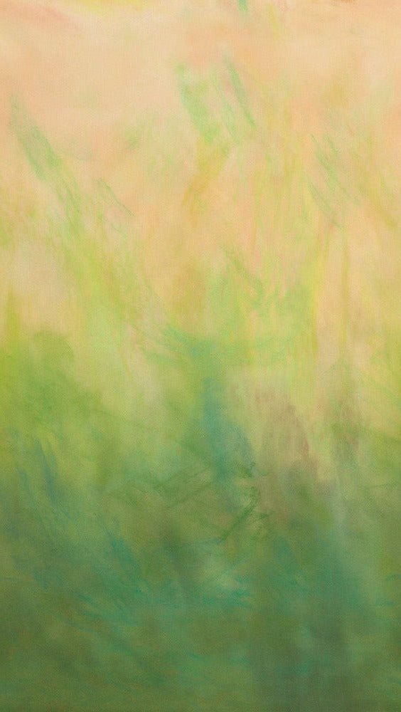 Cotton quilting fabric with gradient from peach to moss green in painterly style