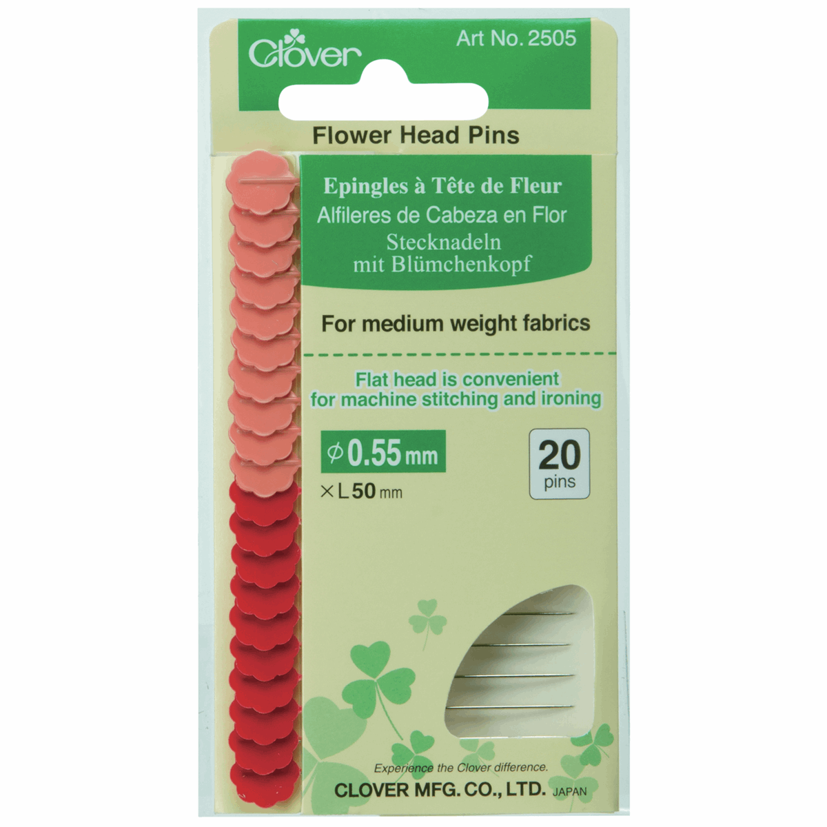Clover Flower Head Pins - Size 32 - 2" 20ct 2 colours - 2505CV