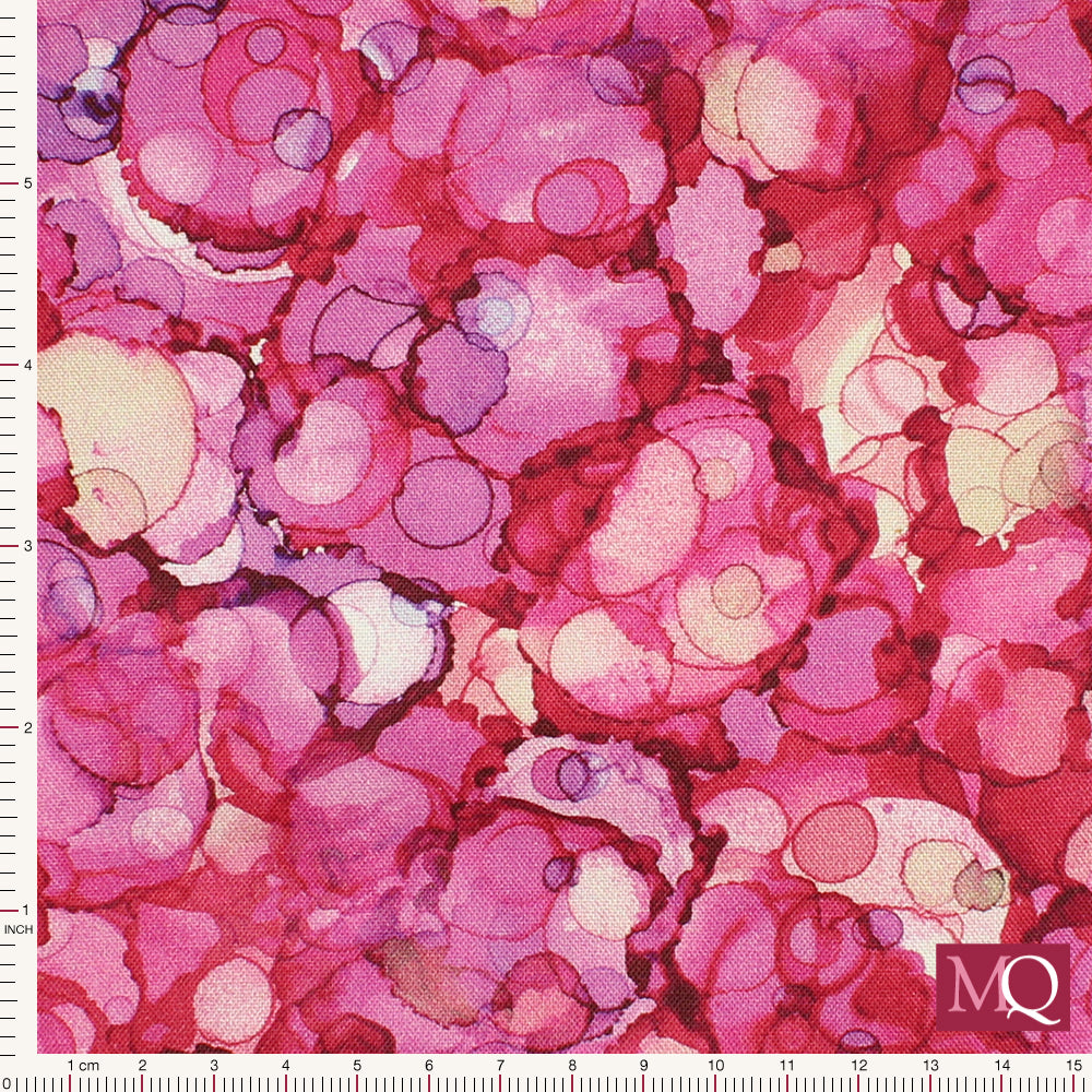Cotton quilting fabric with 'alcohol ink' effect in a tonal pink colour way