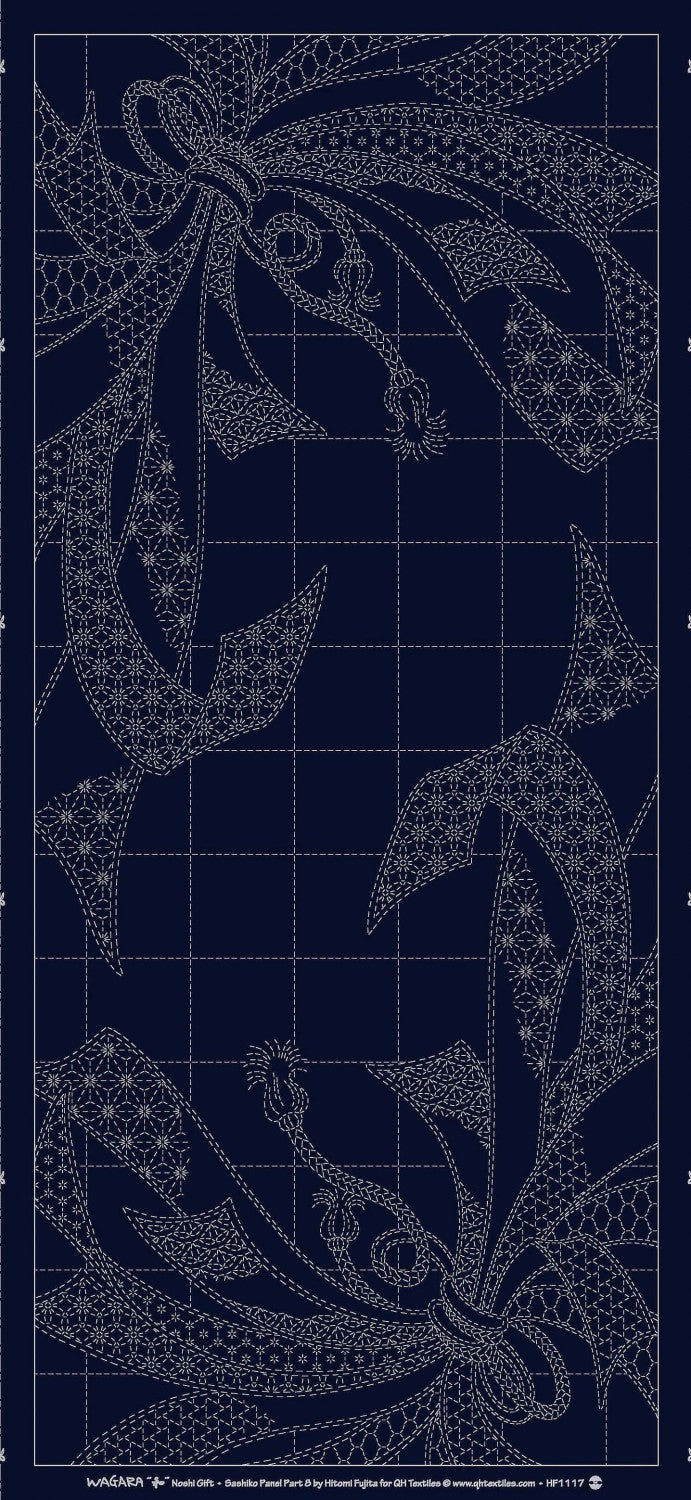 Wagara Sashiko Panel Noshi Gift Navy # HF1117-B01NV