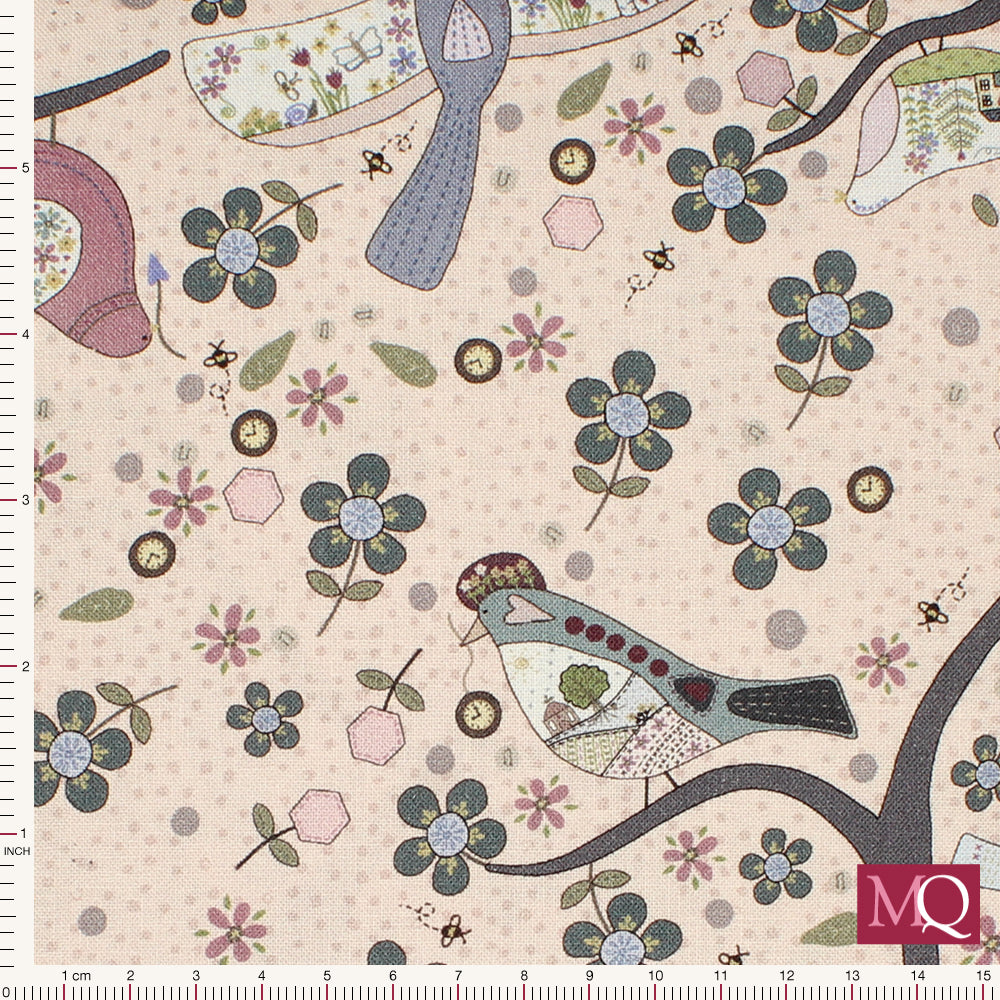 Garden of Flowers by Lynette Anderson for Nutex - Pink Birds Remnant