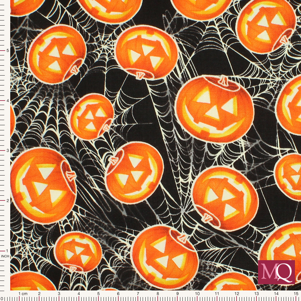 Jack o Lanterns by Benartex - Orange on Black Reduced NOW £8m