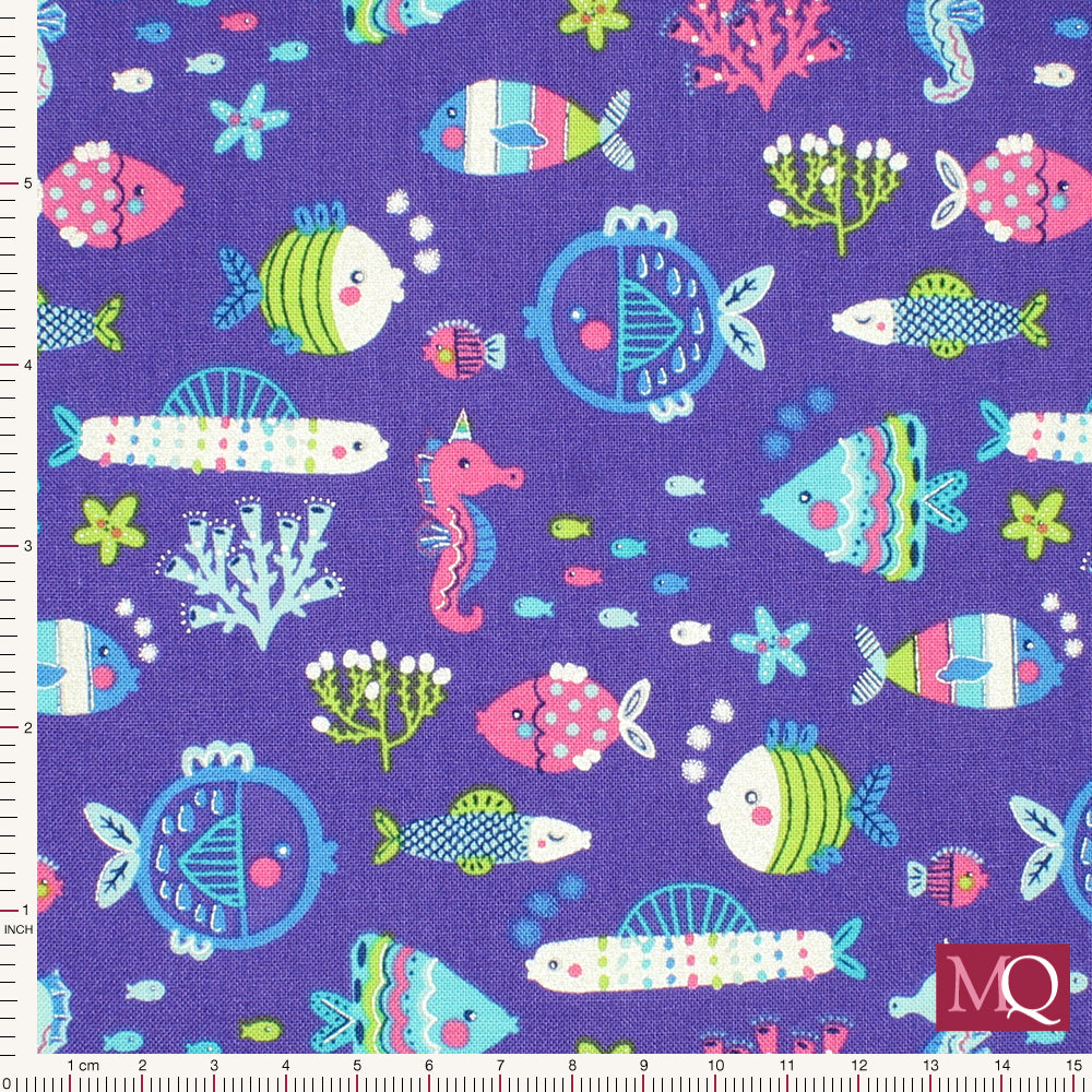 Mystical Mermaids by Greta Lynn for Benartex - Underwater Friends Purple - Reduced £10/m