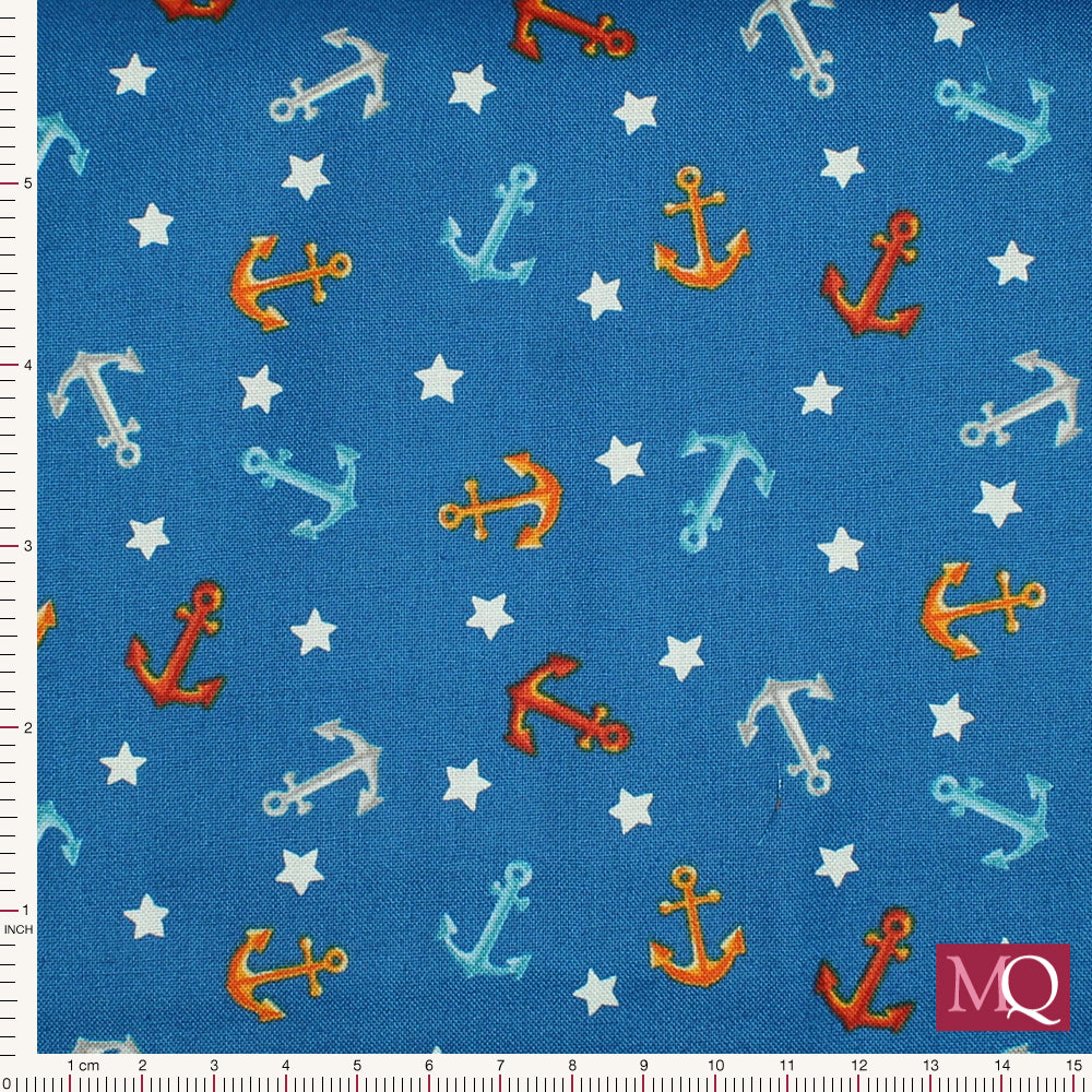 Beside the Sea by Makower - Anchors Blue 2342-B - £12/metre