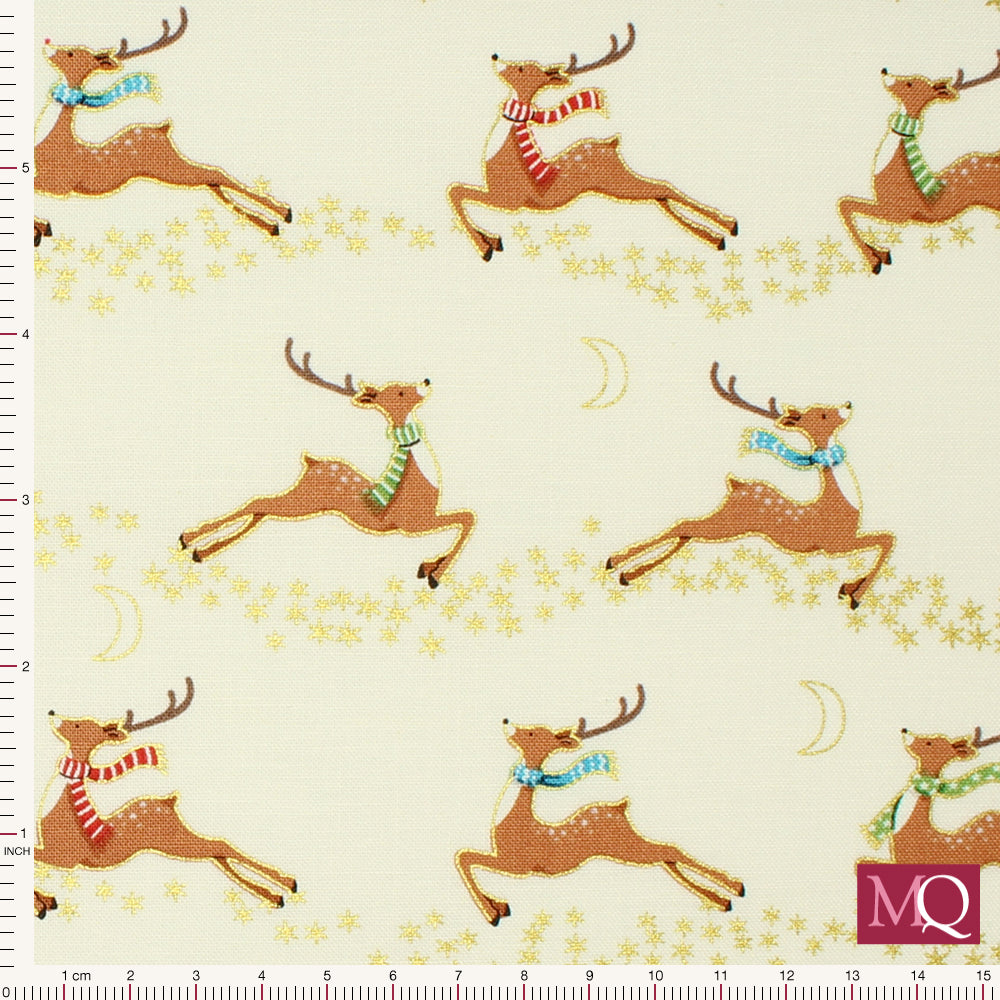 Christmas Merry by Makower - Flying Deer Cream Reduced NOW £8m