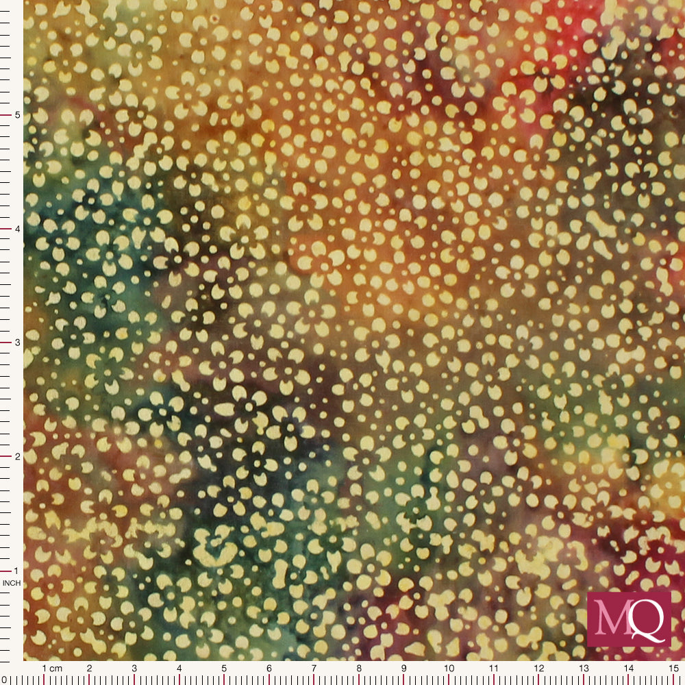 Cotton quilting fabric with delicate flower design on autumnal batik background