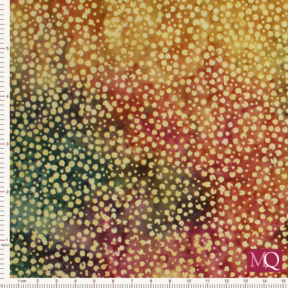Cotton quilting fabric with delicate flower design on autumnal batik background