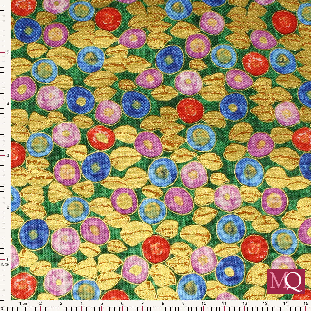 Cotton quilting fabric inspired by Gustav Klimt with gold highlights