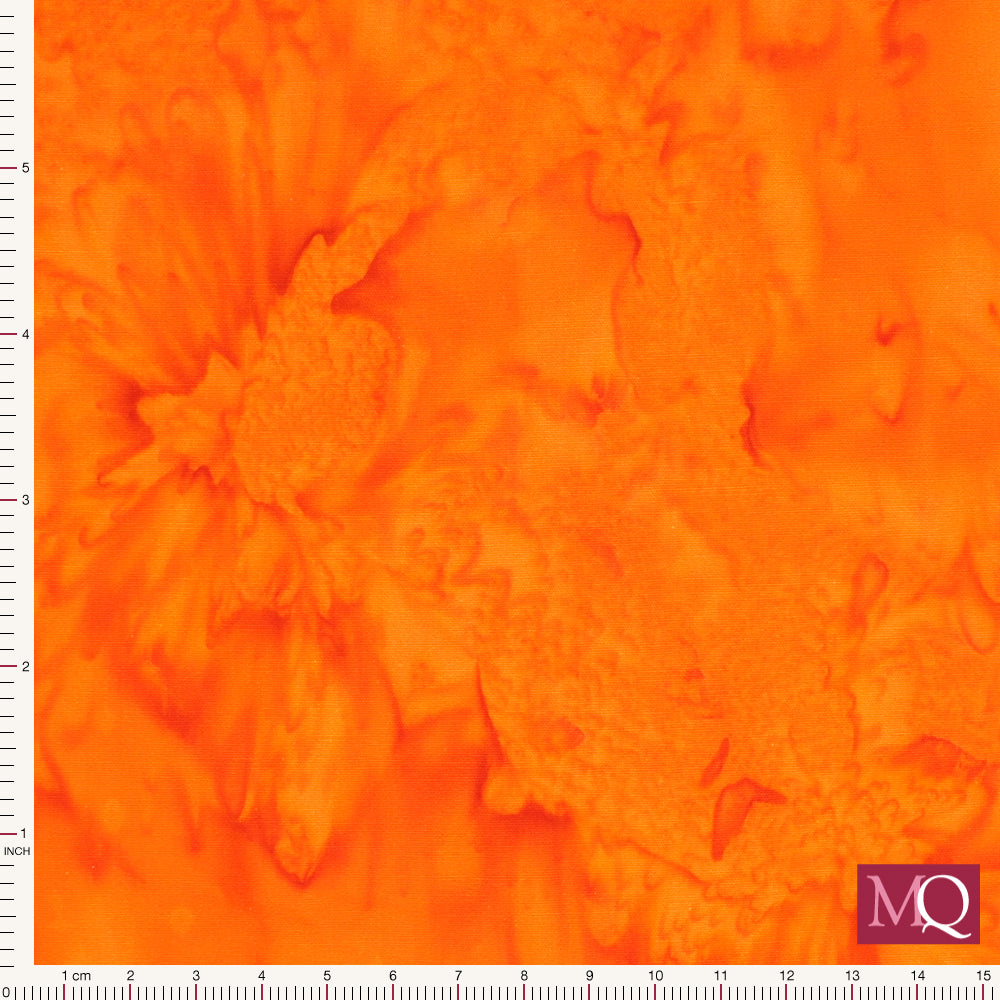Cotton quilting fabric in bright orange scrunched dyed effect