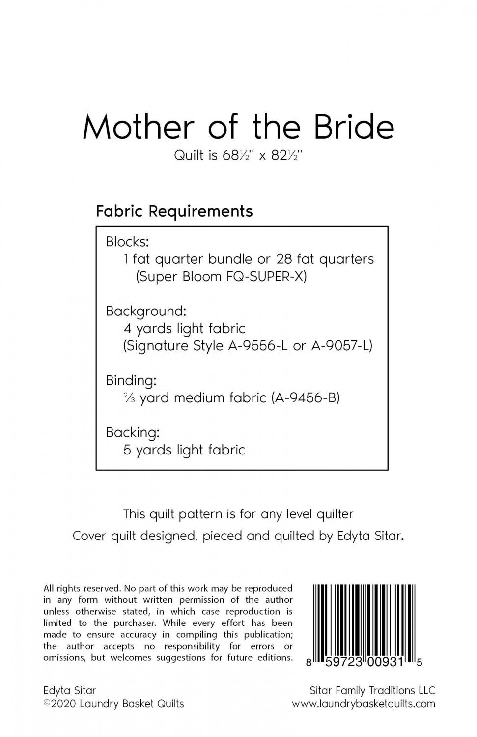 Mother of the Bride Quilt Pattern by Edyta Sitar for Laundry Basket Quilts