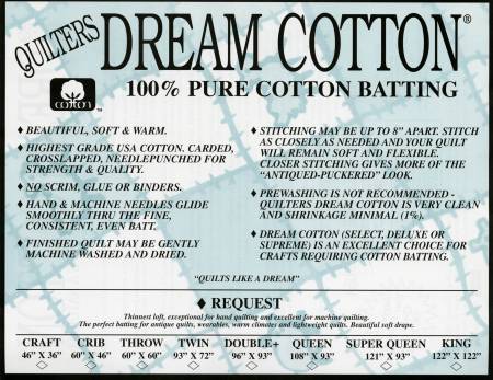 Quilters Dream - Cotton Request (Low Loft) Natural Wadding - (Size Options)