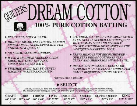Quilters Dream - Cotton Select (Mid Loft) Natural Wadding - (Size Options)