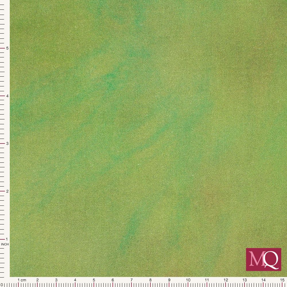Cotton quilting fabric with gradient from peach to moss green in painterly style