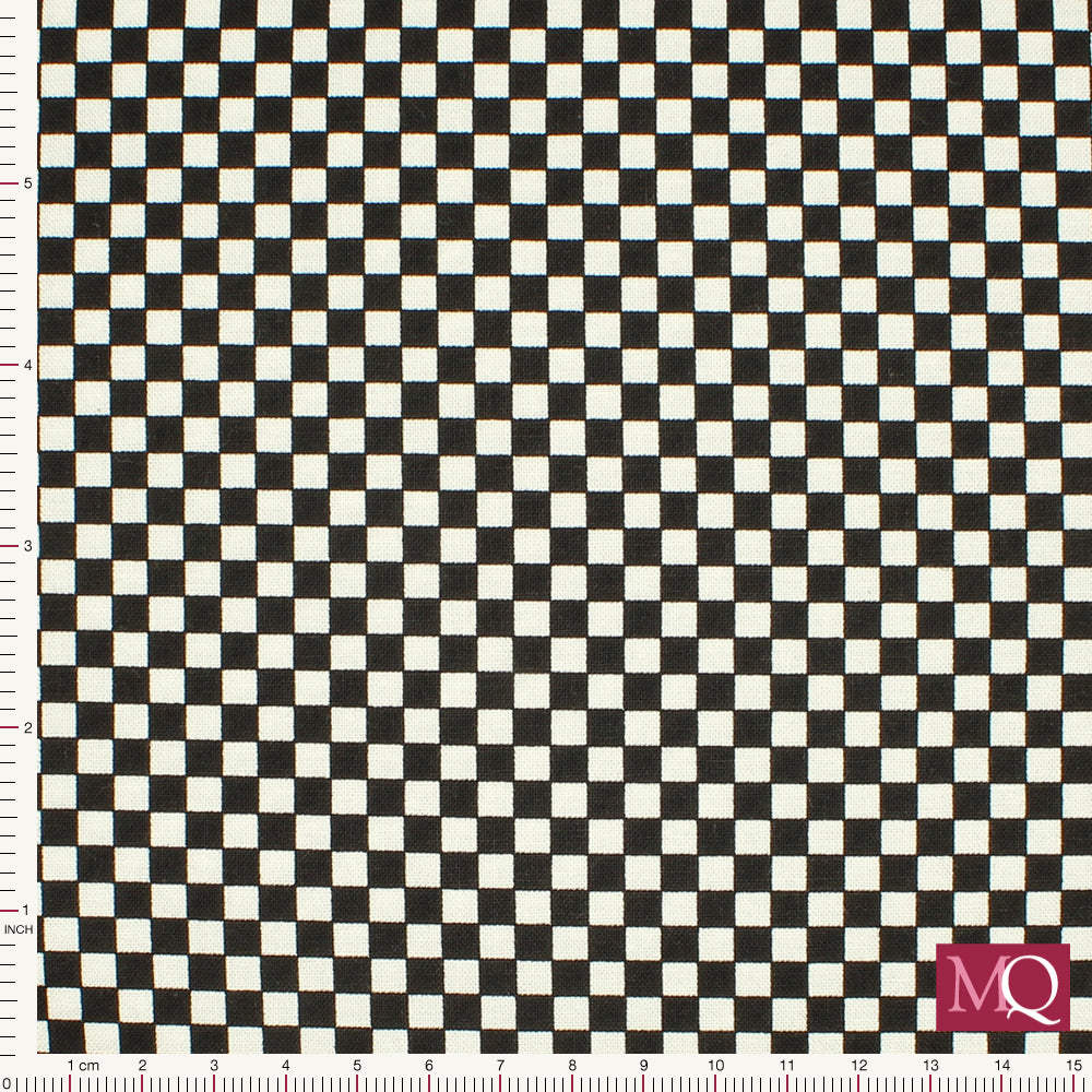 Cotton quilting fabric with checkerboard race flag black and white squares