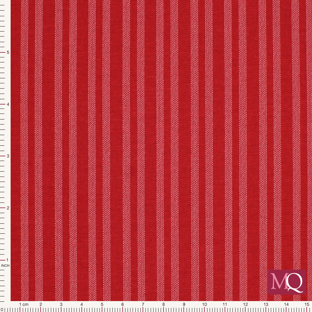 Cotton quilting fabric with cotton ticking effect print in pink and red