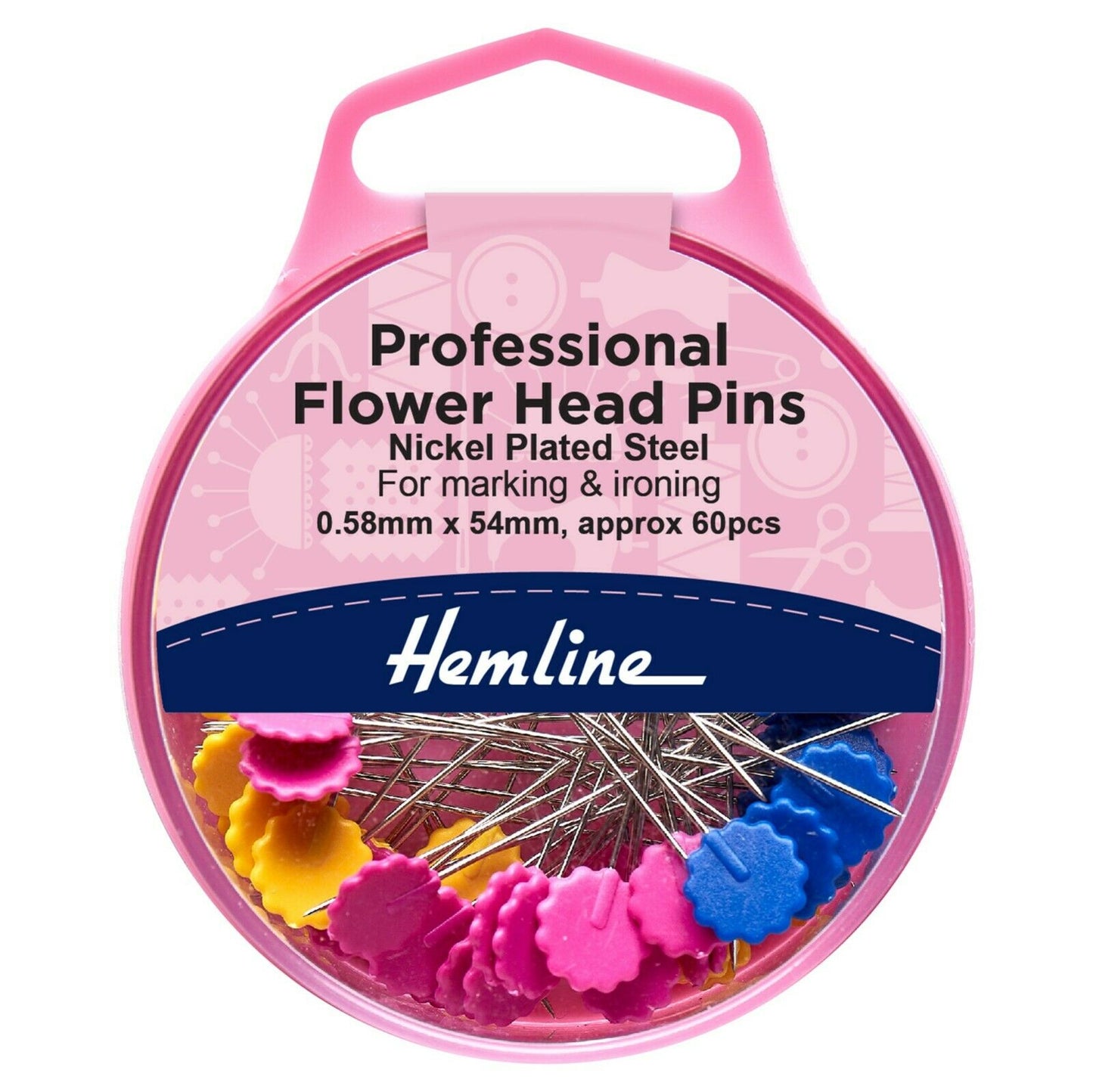 Hemline's Professional Flower Head Pins - 0.58mm x 54mm - 60pcs
