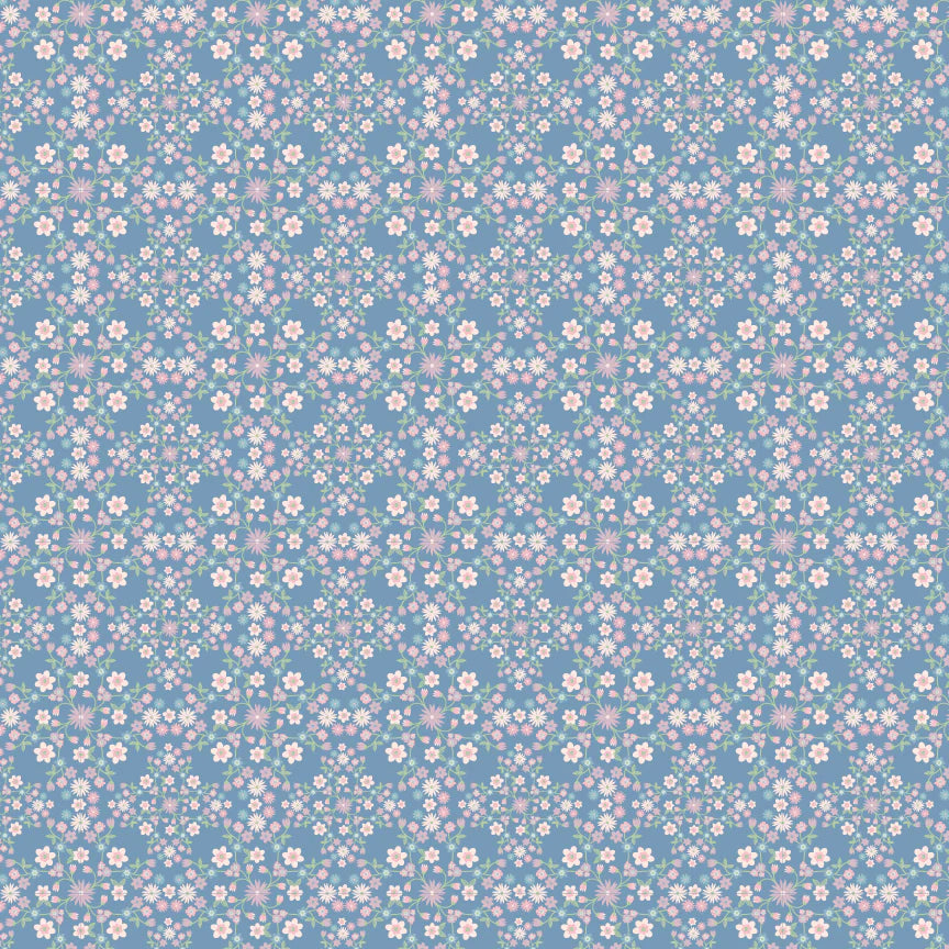 Le Petit Escargot by Lori Woods for Poppie Cotton - Bloom and vines Blue