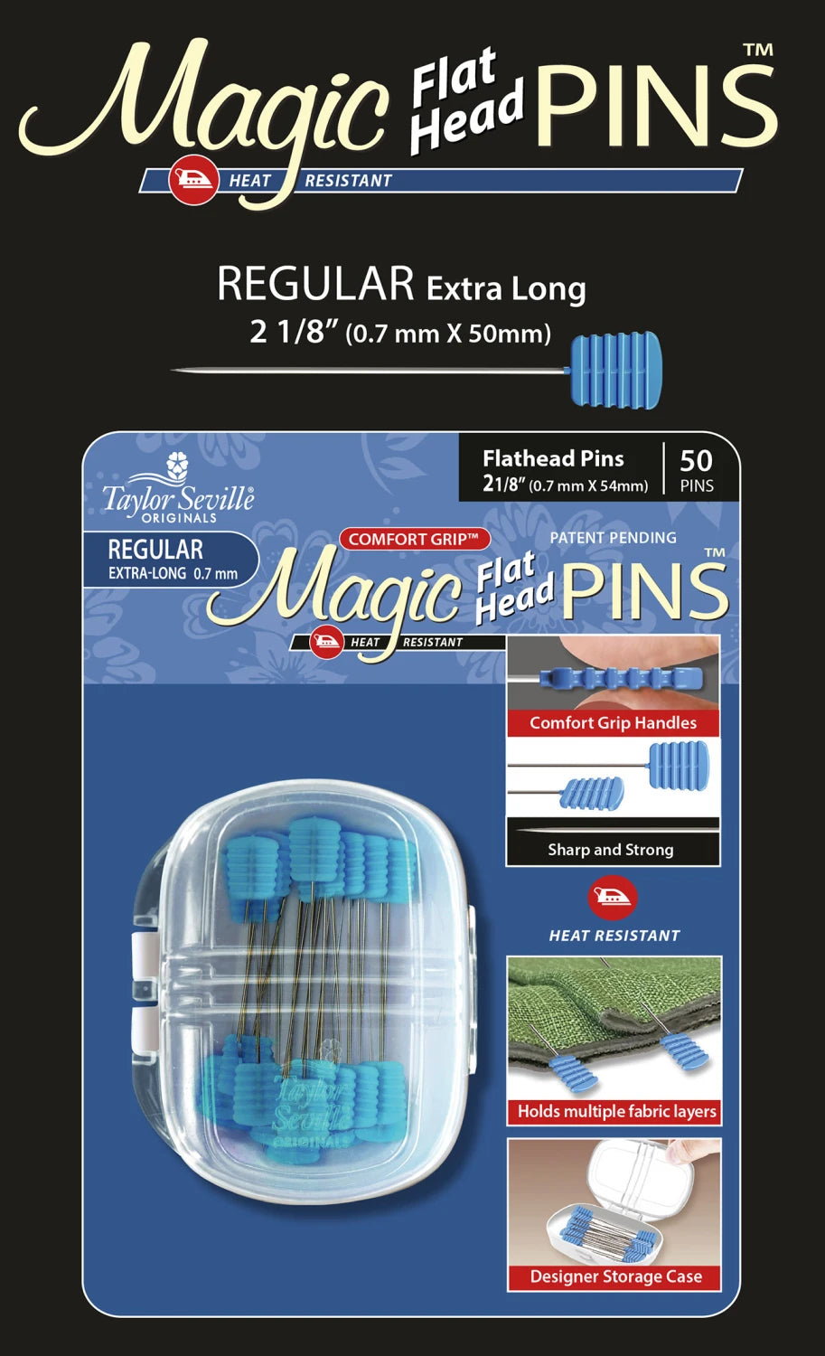 Magic Pins by Taylor Seville - Flat Head  Patchwork Regular (0.7mm x 54mm)