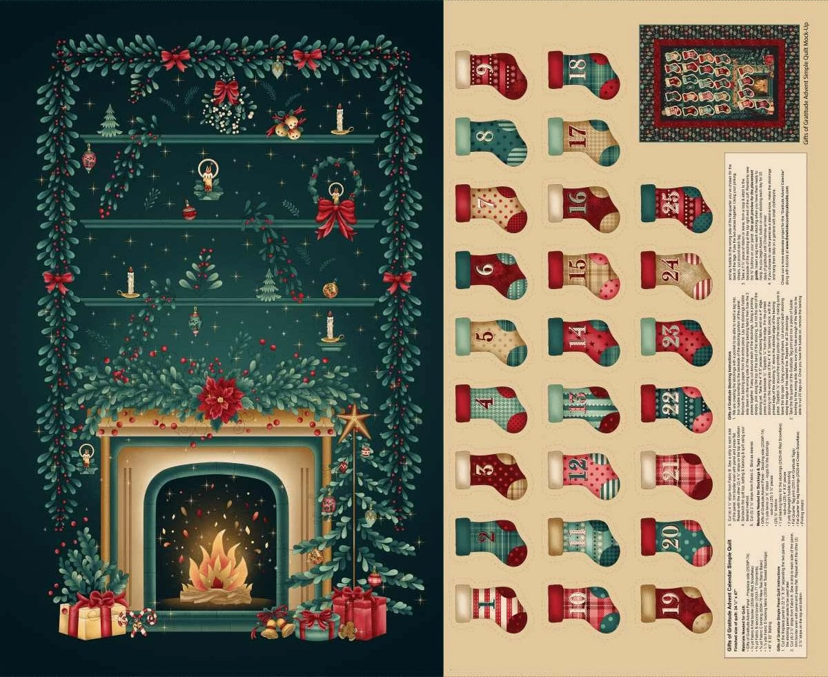Gifts of Gratitude Advent - Teal/tan Advent Calendar Panel 36 Inch
