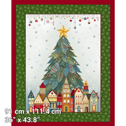 Nordic Holiday Village PANEL 36in x 43in Panel by Mary Jane Carey for  Henry Glass -  Christmas Tree