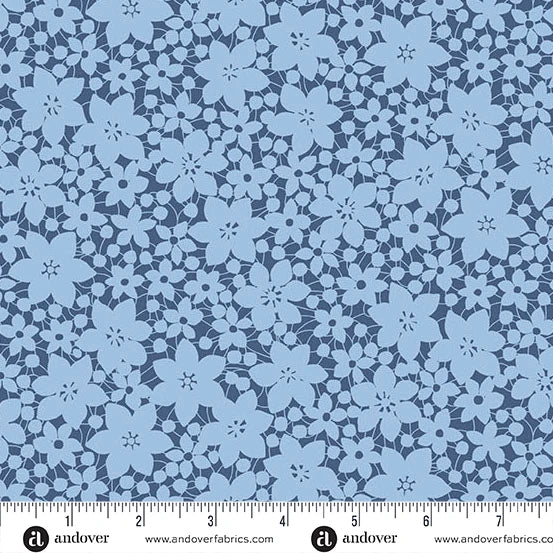 Color Me Whispered by Stephanie Organes Laced Blooms Blue Cotton Remnant