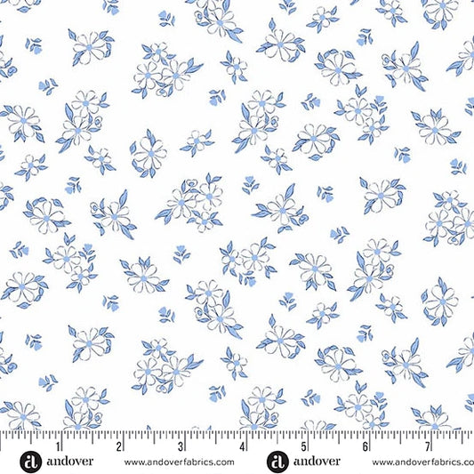 Color Me Whispered by Stephanie Organes Treasure Blooms Blue Cotton