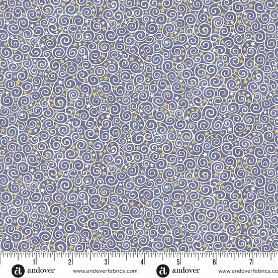 Charmed by Makower Scroll Blue 201-B