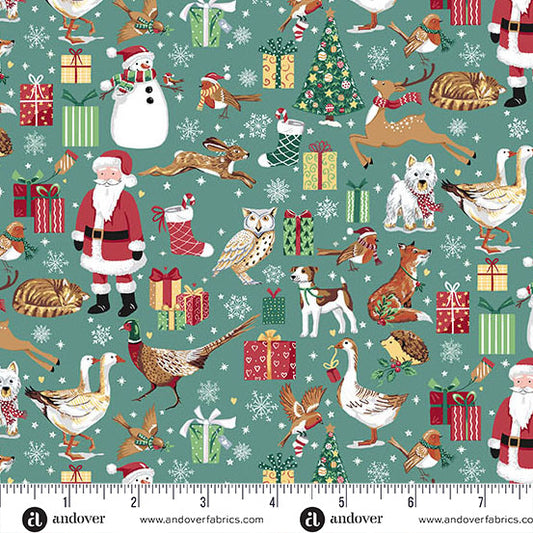 Country Christmas by Makower Friends Teal 230-T