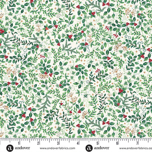 Country Christmas by Makower Evergreen Cream 234-Q Remnant