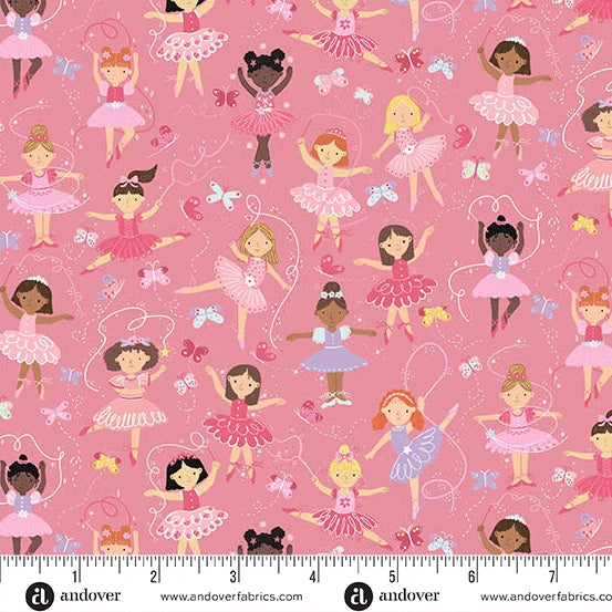 Dance Class by Makower UK Ballerinas Pink