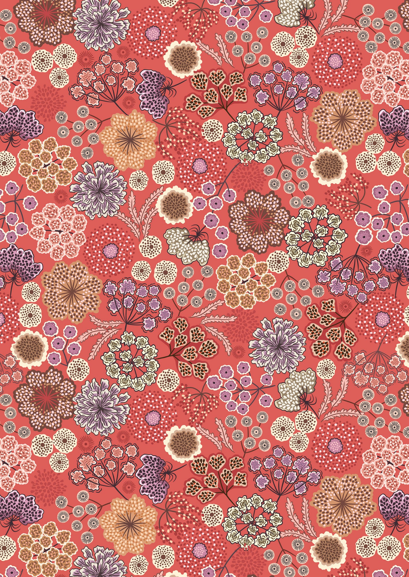 Jardin d'Automne  by Lewis and Irene  - Large Autumn Floral on warm red A926C