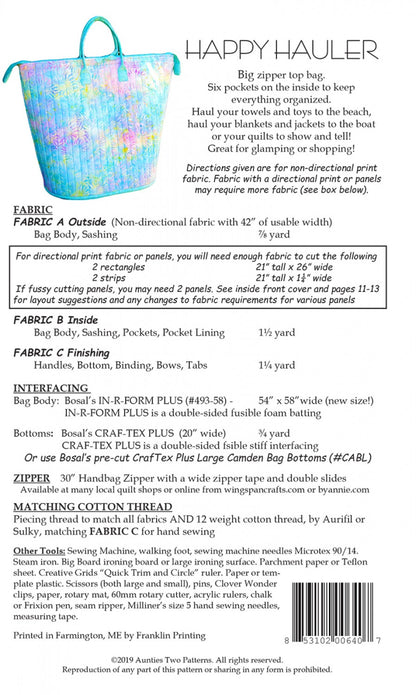 Happy Hauler Bag Pattern by Aunties Two Patterns