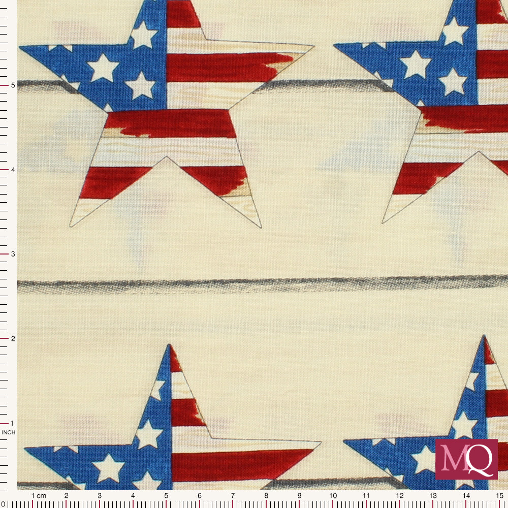 White cotton quilting fabric American stars and stripes