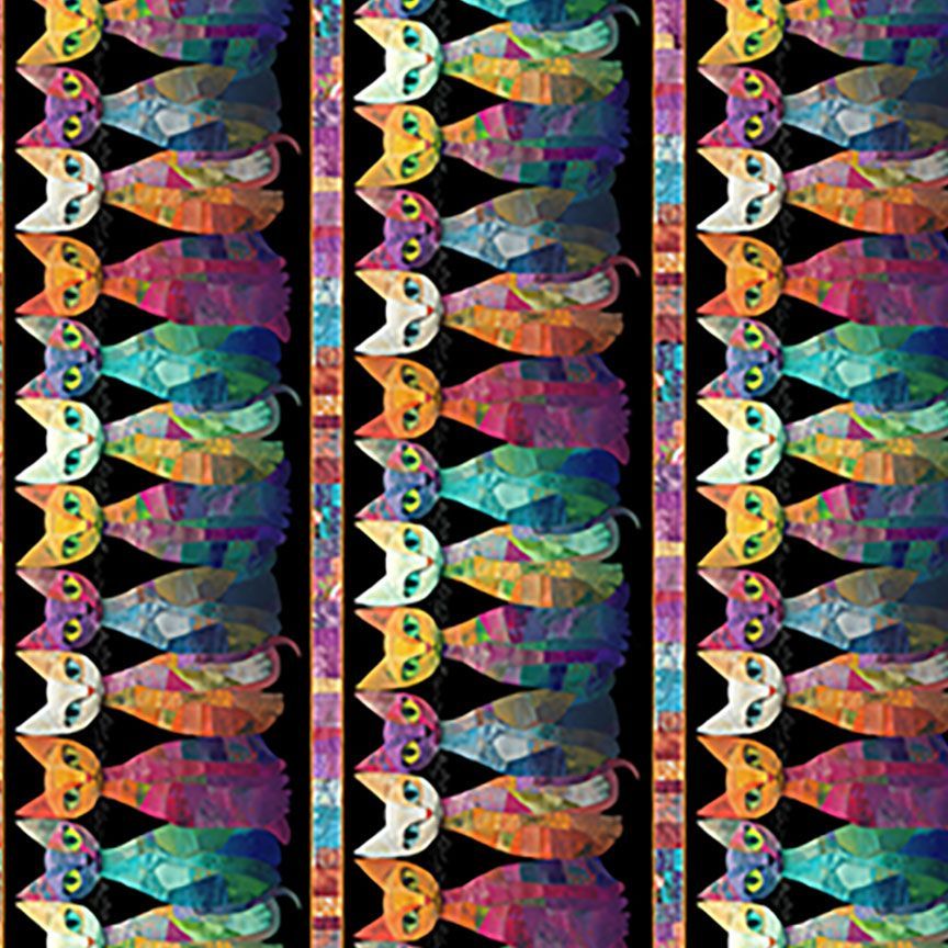 QUILT CATS 11" STRIPES by Timeless Treasures - 11" Stripe Cat Black