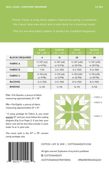 Prairie Tracks Pattern from Cotton + Joy
